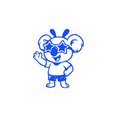 Cute koala cartoon character wearing star-shaped sunglasses and a t-shirt