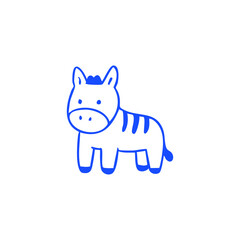 Cute, simple, blue-lined drawing of a zebra