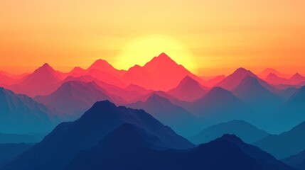 Scenic mountain range at sunrise with gradient colors and serene vista