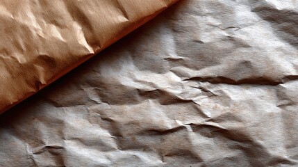 Abstract Crumpled Brown Paper Texture Background with Wrinkles and Light White Specks Detailed Paper Surface Close Up View