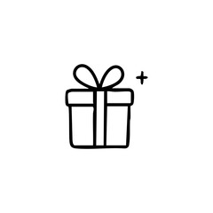 Simple black outline drawing of a gift box with a ribbon