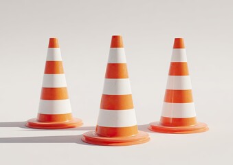 Three traffic cones against a white background