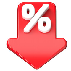 3D red down arrow percentage discount icon illustration
