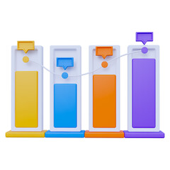 Colorful 3D Bar Chart Illustration with Connected Data Points