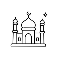 Simple black outline drawing of a mosque