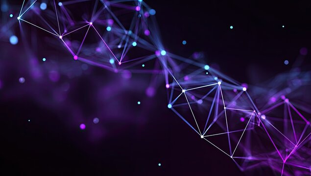Abstract network of interconnected points and lines in shades of purple and blue (1)