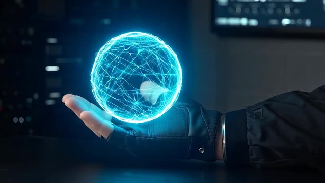 Hand Holding a Holographic Globe Representation of Global Connectivity