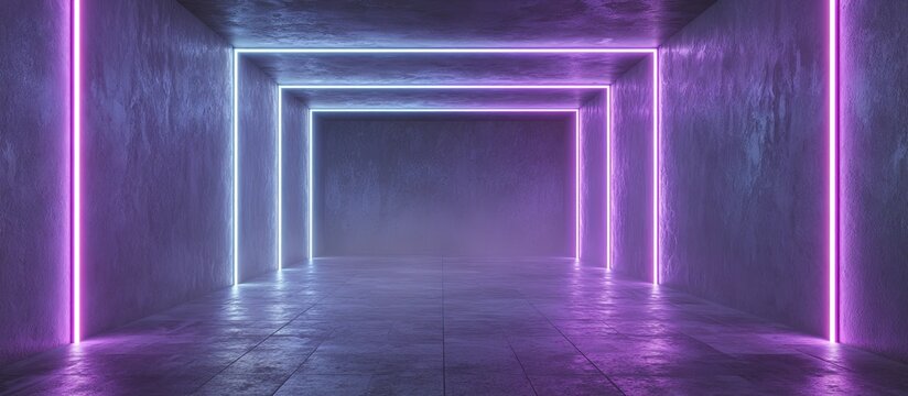 Neon-lit concrete tunnel