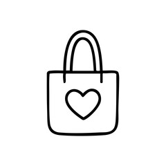 Simple black outline of a tote bag with a heart design