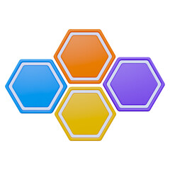 Four Colorful Hexagons on a Dark Background
