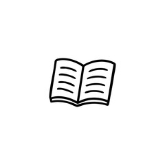 Simple black outline drawing of an open book with horizontal lines representing pages