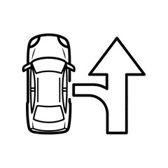Car approaching a merging lane from above.