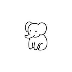 Simple black line drawing of a seated, cartoon elephant