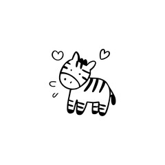 Cute zebra drawing with hearts
