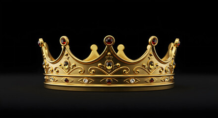 Royal Gold Crown with Jewels on a Red Velvet Pillow in a Dark Chamber