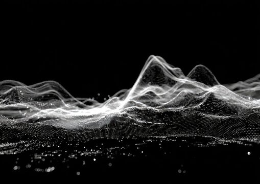 Abstract landscape of white particles on black background - Powered by Adobe