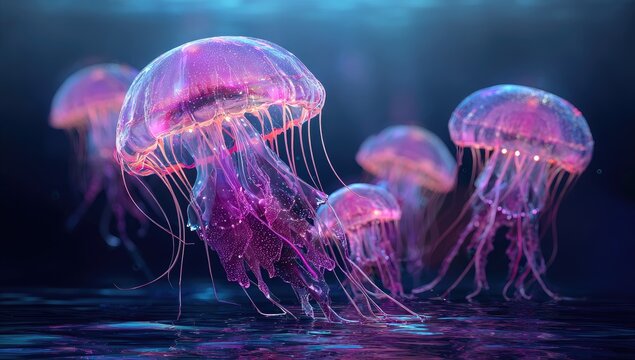 Pink jellyfish in deep water