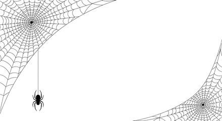 Spider web corner design with hanging spider isolated on transparent background