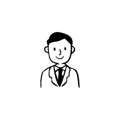 Simple black and white illustration of a smiling man in a suit