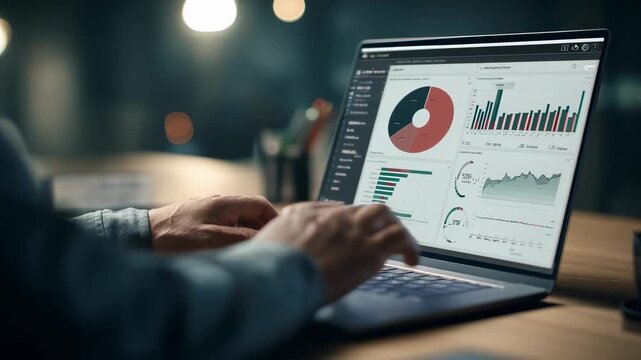 Medium shot of a professional using machine learning algorithms on a laptop to predict and manage employeerelated costs efficiently with advanced analytics software.