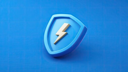 3D rendered blue shield with yellow lightning bolt graphic