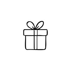Simple black outline drawing of a gift box with a ribbon (1)