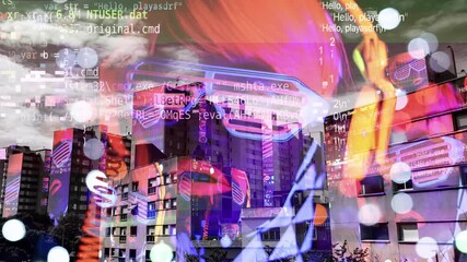 inner city housing with passing clouds and vr tech woman - Powered by Adobe