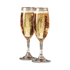 Pair of clinking champagne glasses filled with bubbly wine isolated on a transparent background festive celebration design