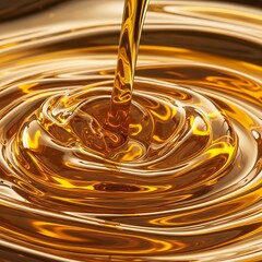 Golden Liquid Pouring, Close-up, Fluid Motion.