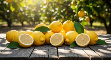 Fresh Lemons on Wooden Table.