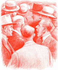 protest art: men arguing at protest march