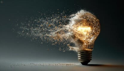 A lightbulb exploding into a cloud of dust