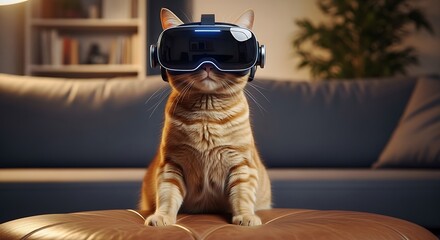 Cat Wearing VR Headset Focused.