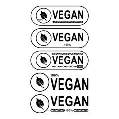 Vegan product badge with clean leaf shape and typography for organic lifestyle use.