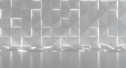 Abstract White Geometric Wall and Floor with Glowing Light Edges