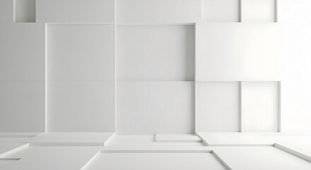 Abstract White Geometric Wall and Floor with Glowing Light Edges