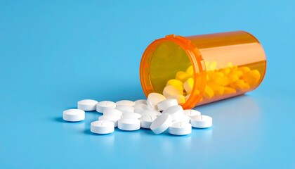 Orange pill bottle with white pills spilled out