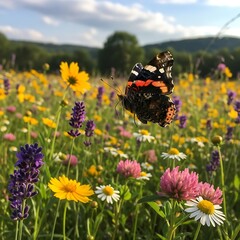 Colorful Meadow with Butterfly.