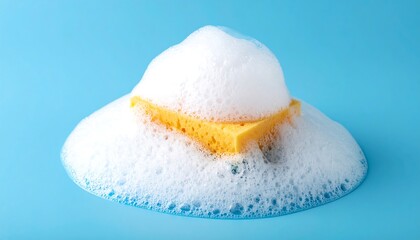 A yellow sponge atop a bubbly foam