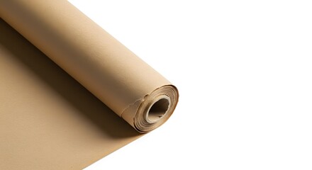 Brown kraft paper roll on white background  