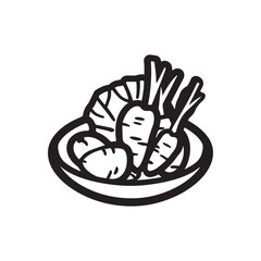 Obraz premium Black outline shows carrots and lettuce arranged neatly in a bowl on white background