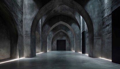 Naklejka premium Dark, arched concrete corridors