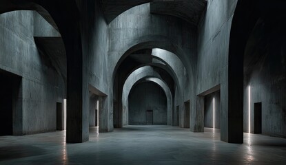 Fototapeta premium Empty concrete hall with arches