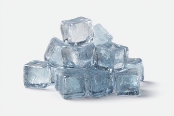 A pile of ice cubes against a white background