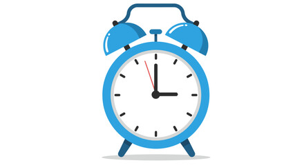 A vibrant blue alarm clock with classic twin bells and a clear white face, depicted in a clean flat vector illustration style, symbolizing time management.
