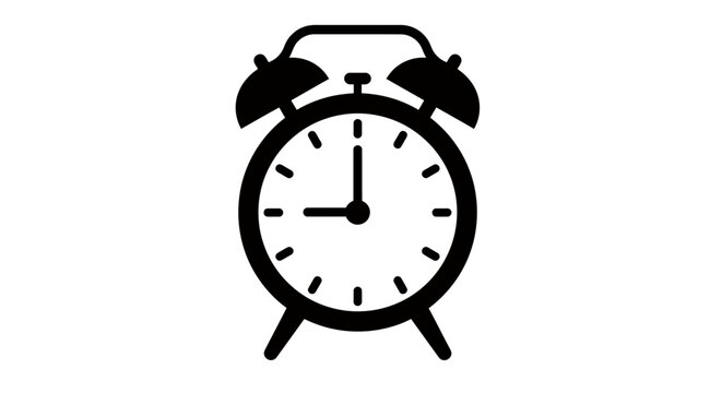 High-quality vector PNG image of a classic twin bell alarm clock, perfect for web design, print projects, or app interfaces.  This simple yet detailed clock design is easily scalable and adaptable to