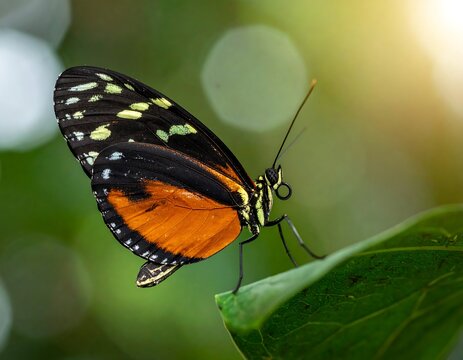 Close-up of a vibrant butterfly on a leaf - Powered by Adobe