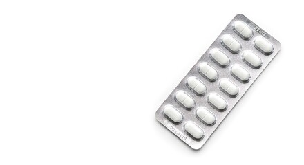 White Oval Pills in Blister Pack on a Clean White Background