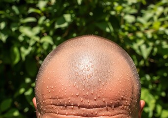 Bald Mans Head, Sweating Under Sunlight.