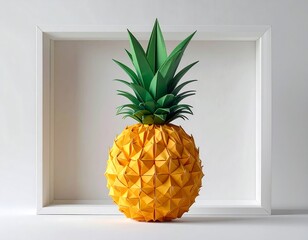 Origami pineapple in a white frame